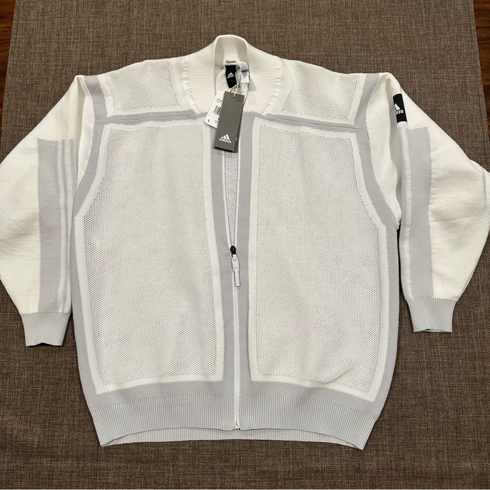 Adidas Icon Knit Bomber Full Zip Sweater Jacket.